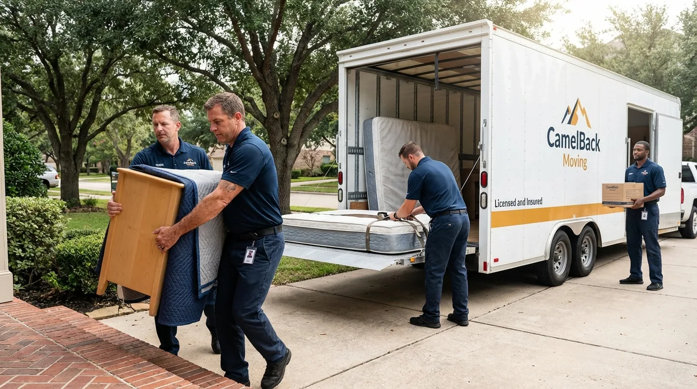 Crew loading residential truck for cross-state move from Venice, CA