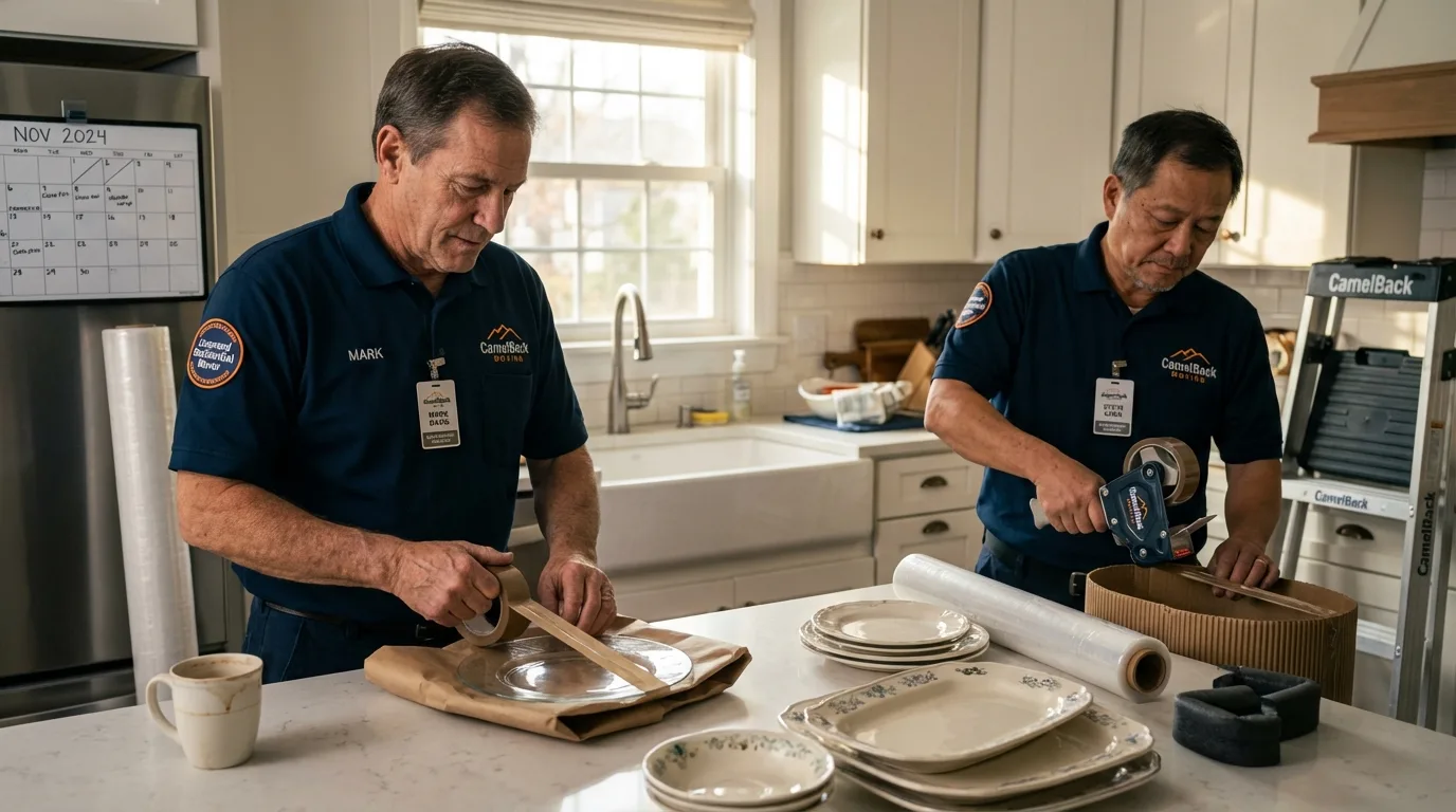 Professional crew packing kitchen dishware in Venice, CA